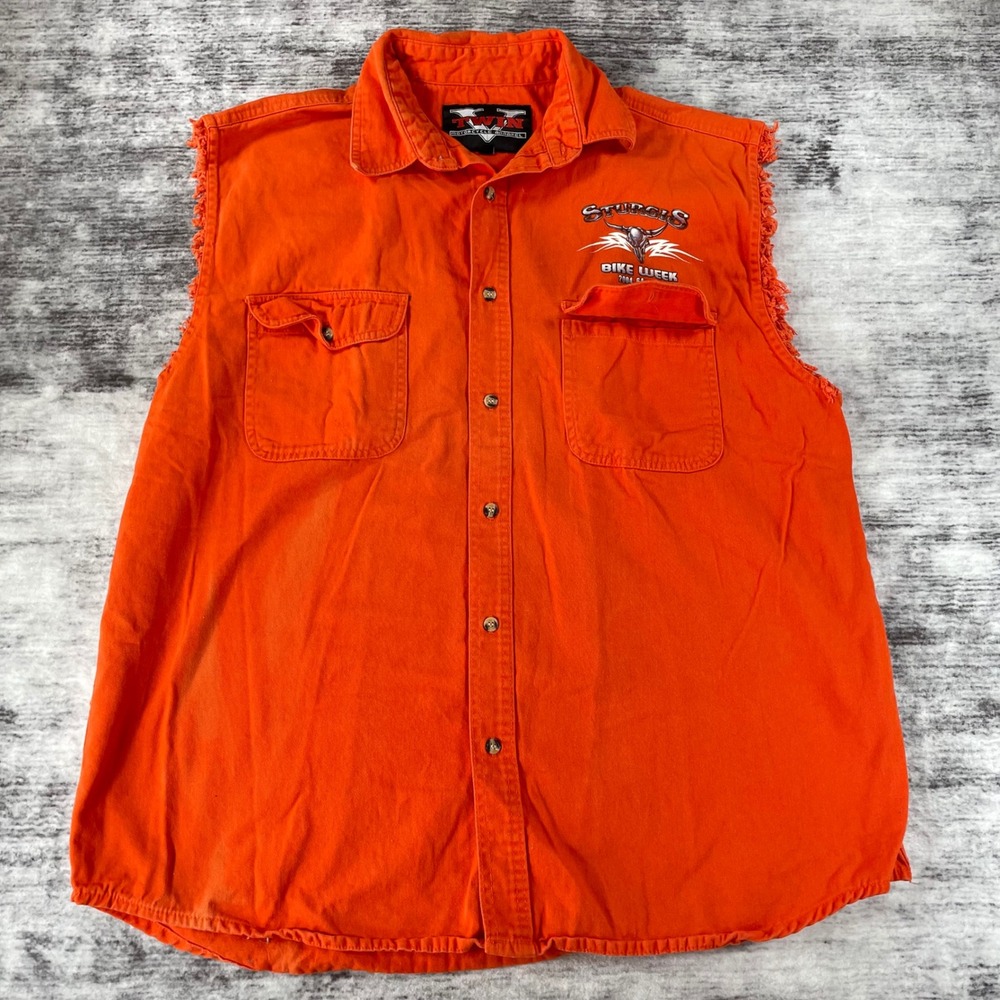 V-Twin Sturgis Bike Week 2004 Sleeveless Shirt Mens XL Orange Biker Graphic